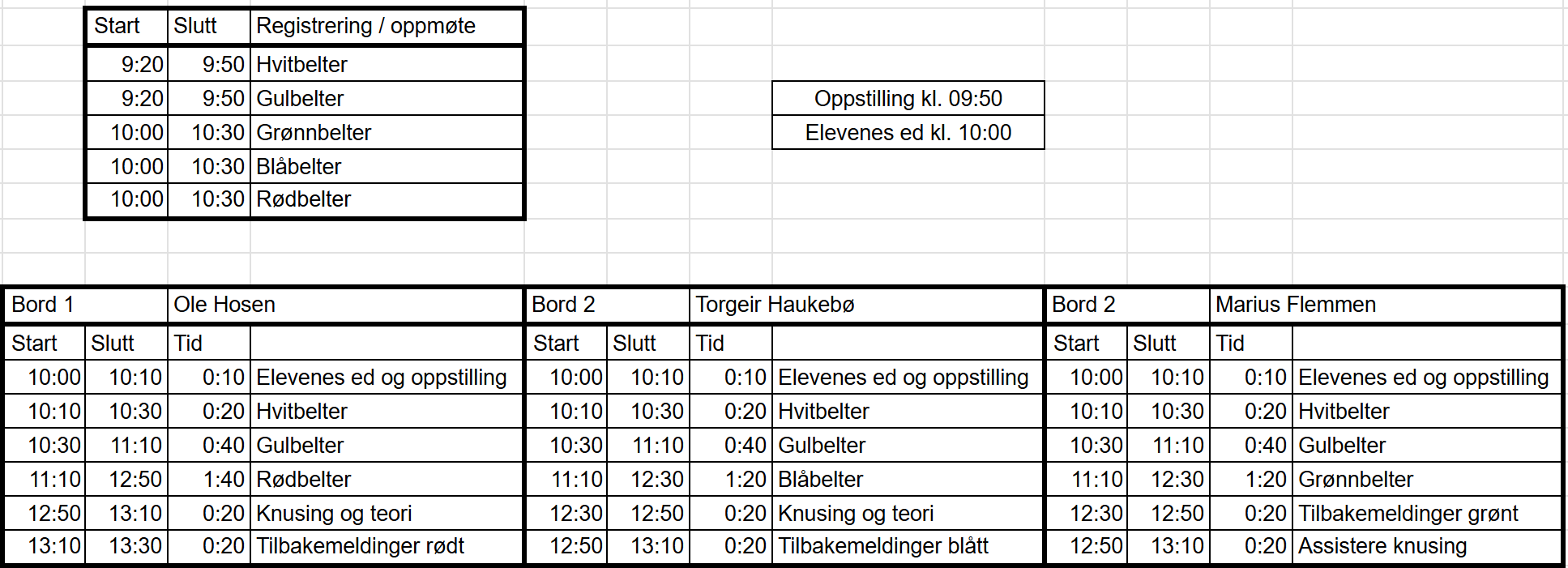 Tidsplan lørdag 29. nov.